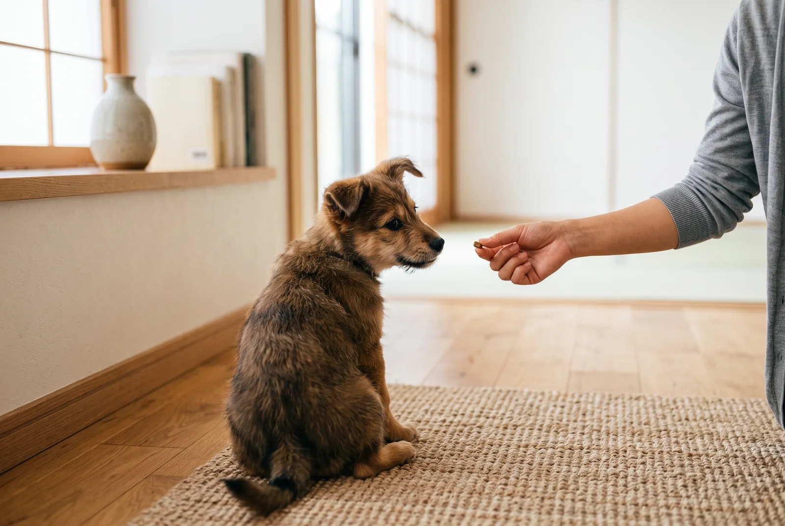 名前を呼んで振り向いた瞬間に、おやつを渡す