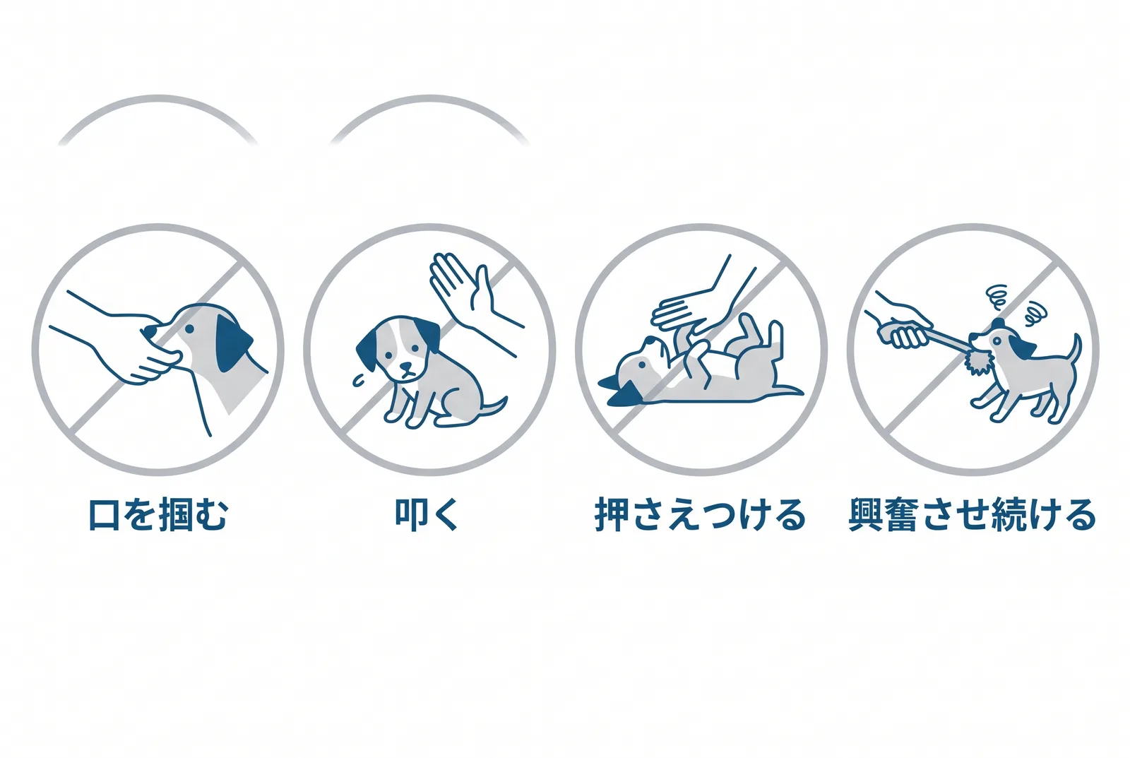 やってはいけない四つ。口を掴む、叩く、押さえつける、興奮させ続ける