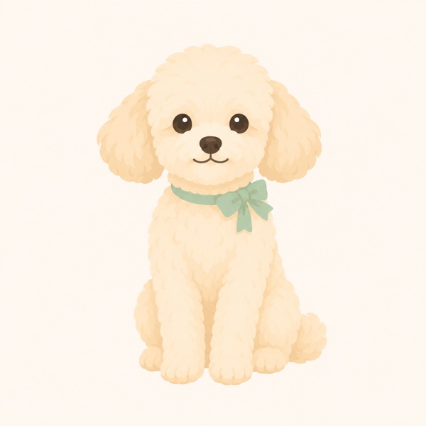 成犬期：落ち着いておすわりするクリーム色の成犬のイラスト