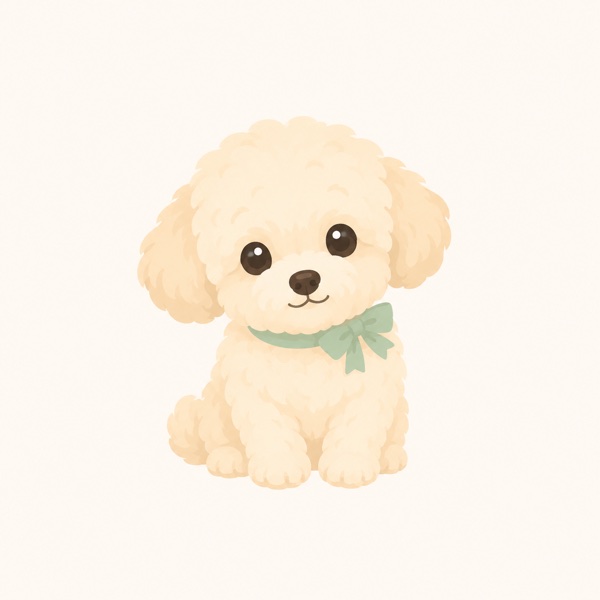 子犬期：好奇心いっぱいのクリーム色の子犬のイラスト